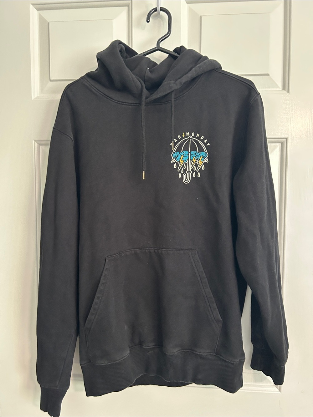 Black Pullover Hoodie with Umbrella Graphic
